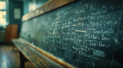 The blackboard is full of mathematical formulas.