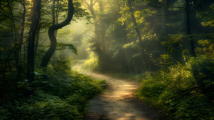 Obraz premium A forest path is shown in the dark with a few trees in the background