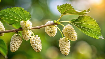 Obraz premium White mulberry branch , nature, plant, tree, white, branch, green, leaves, organic, fresh, growth, botany, outdoors