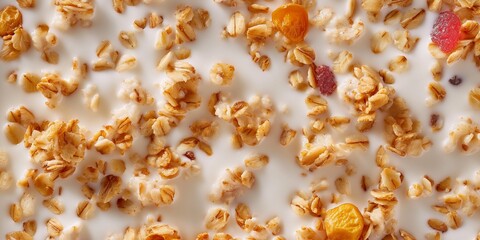 Muesli, oats, granola with fruit and berries in yougurt bowl