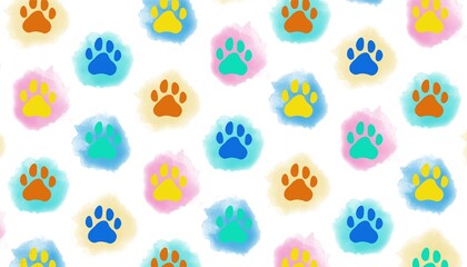seamless pattern with paw print, paw print with watercolor, cat pattern, animal, pattern backgroun © Wulandari Istianah