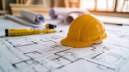 Blueprint with Hard Hat
