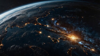 Obraz premium Capturing the beauty and vastness of the universe, a breathtaking view of earth suspended in the endless expanse of outer space.