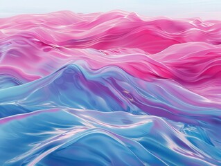 Obraz premium A mesmerizing blend of pink and blue waves in a fluid, flowing abstract art. The smooth, glossy textures create a dreamy, surreal landscape.