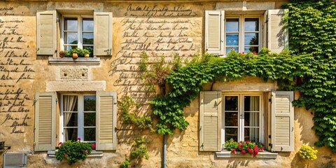 Handwriting on the exterior wall of a traditional French house , France, architecture, building, exterior, old