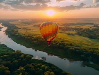 Breathtaking Eco Friendly Hot Air Balloon Ride over Picturesque Nature Reserve at Sunset