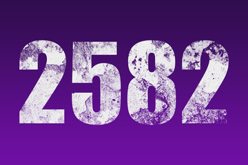 flat white grunge number of 2582 on purple background.	