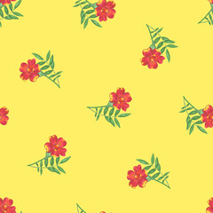 Marigold Flower Seamless Pattern. Hand Drawn Floral Digital Paper on Yellow Background.