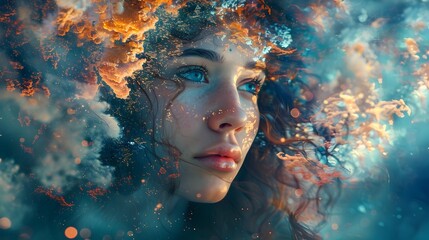 Enchanting AI Enhanced Surreal Portrait with Mystical Nature Overlays