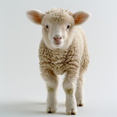 Fototapeta premium Adorable lamb standing and looking forward in studio setting