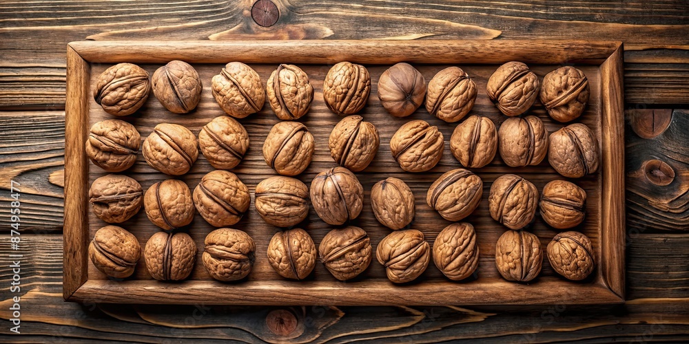 Canvas Prints Walnuts arranged on a wooden tray , nuts, healthy, organic, snack, food, wooden, natural, arrangement, almonds, shell, tray, table