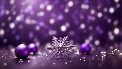 Purple holiday background with snowflakes and bokeh.