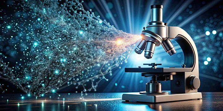 Scanning tunneling microscope with particles of matter and energy in the background, nanotechnology, science, microscope