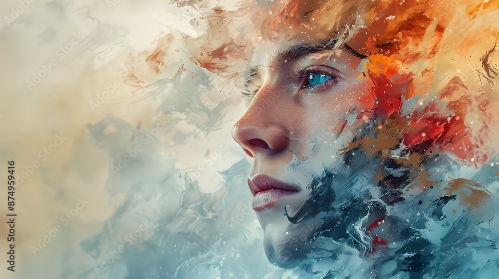 Aufkleber captivating digital portrait with abstract ai enhanced features