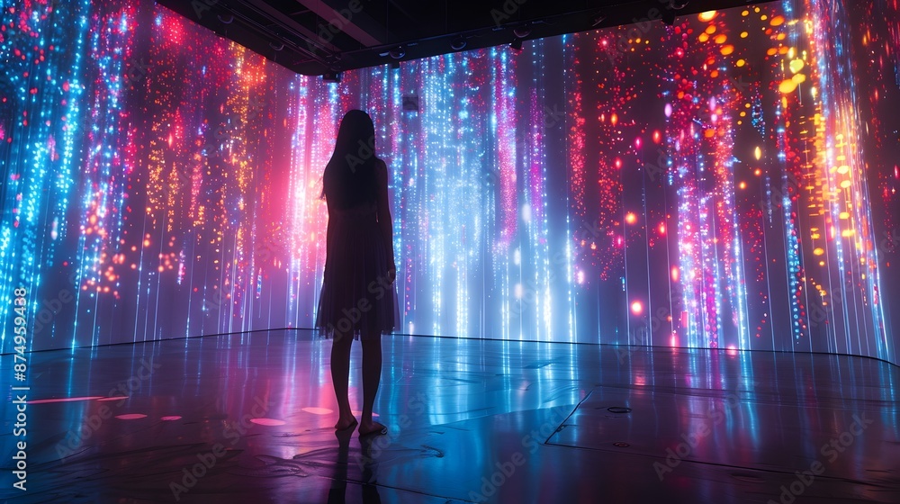Poster captivating ai driven holographic art installation transforming with interactive viewer engagement