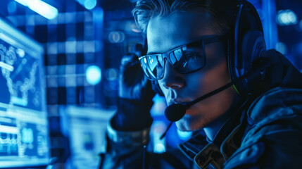 Portrait of a hacker trying to hack a security system. Excellent data protection shielding. Cyber Attack Response