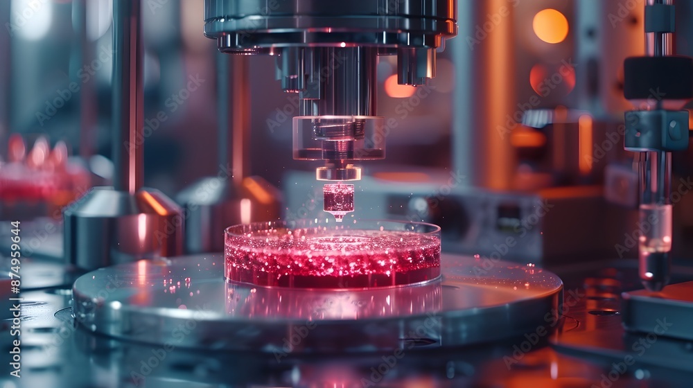 Poster advanced bioprinting process creating complex tissues at cutting edge medical facility biotechnology