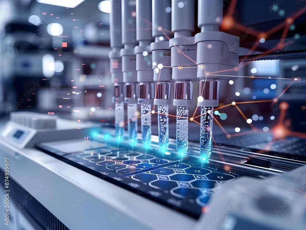 Aufkleber advanced diagnostics lab with biochips analyzing patient samples for rapid and accurate health insig