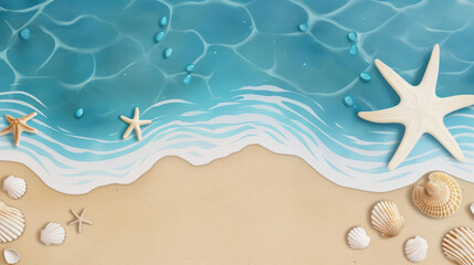 Watercolor top view ocean theme cartoon drawing colored pastel