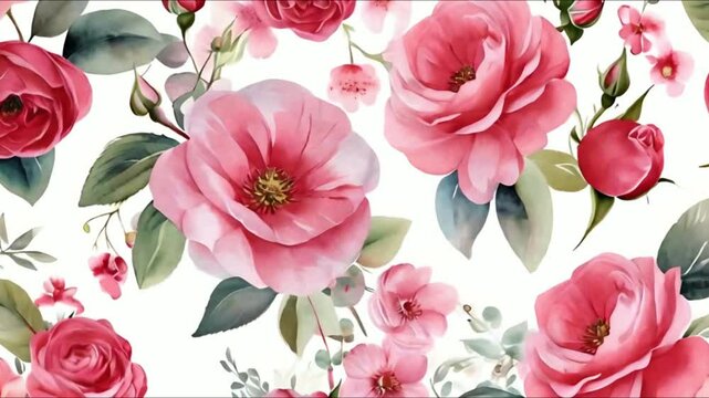 allover multi motif flowers ornament seamless pattern with watercolor flowers pink roses repeat floral texture