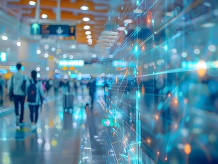 Fototapeta premium Seamless AI Powered Translation at a Bustling International Airport Terminal