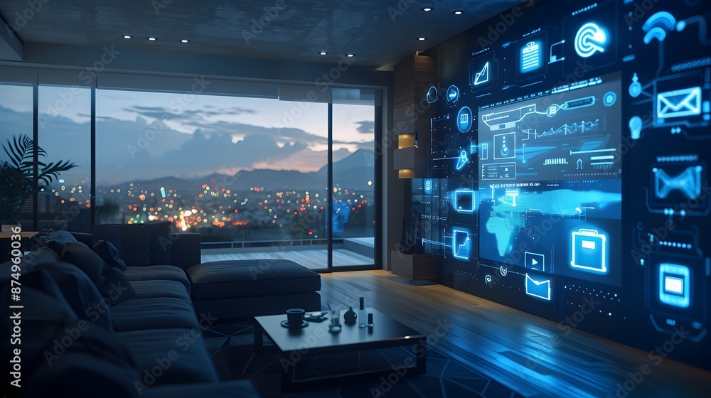Aufkleber futuristic smart home with interconnected communication devices showcasing seamless interaction