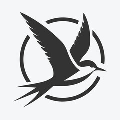 Majestic Tern Silhouette Soaring Across the Skywhite background