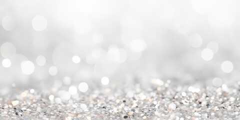 Shimmering silver glitter background with soft blurred lights