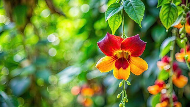 Vibrant tropical Thunbergia mysorensis flower hanging from vine, tropical, exotic, vibrant, Thunbergia mysorensis, flower, hanging