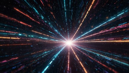 Naklejka premium Hyperspace Stars Travel, Time warp, traveling in space,Abstract flight in retro neon hyper warp space in the tunnel, high speed wave lines and flare lights backgrounds.