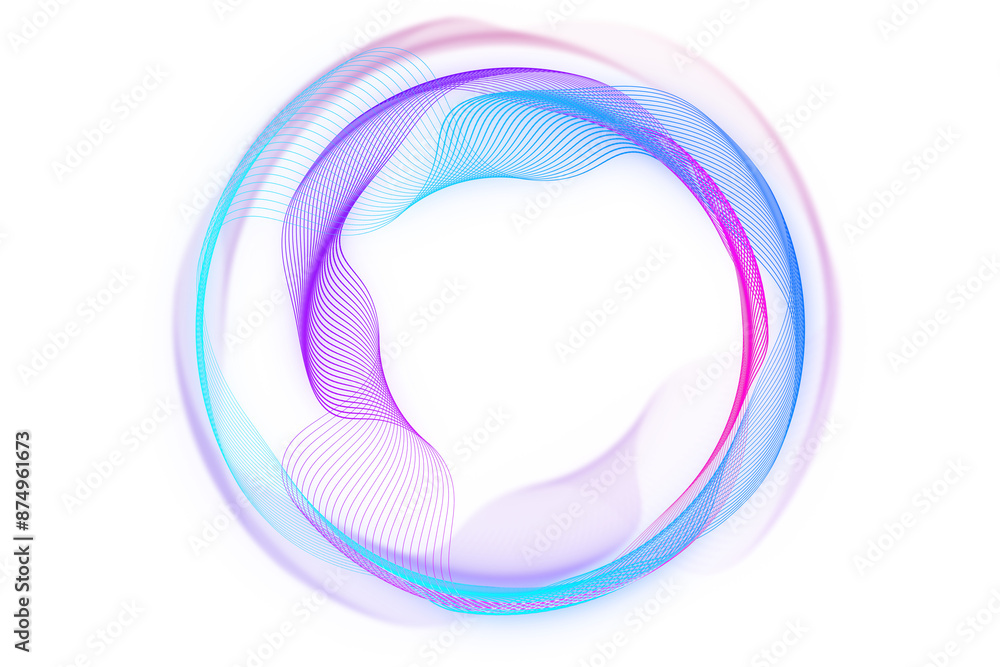 Poster Abstract wavy lines in purple and blue on a white background, depicting a dynamic and fluid design concept. 3D Rendering