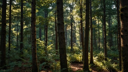 Fototapeta premium High-angle shot of a pristine, dense woodland, showcasing the untouched beauty of nature's bounty.