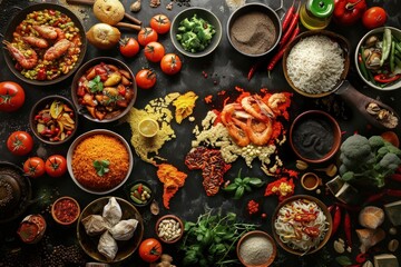 World Map Made of Various Culinary Ingredients