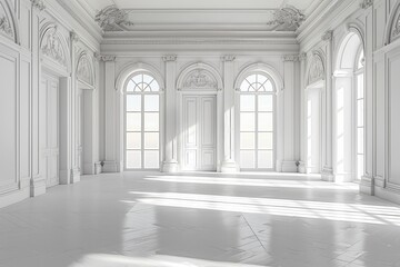 Fototapeta premium white room with arched windows and white floors
