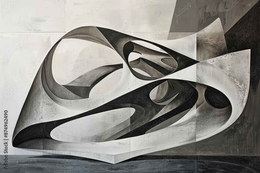 Poster monochrome architectural design showcases clean lines in an abstract form, offering a unique visual 