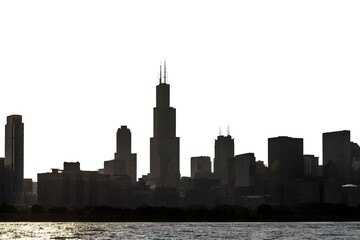 Fototapeta premium Silhouette of Chicago skyline against a bright sky background, concept of urban landscapes and cityscapes