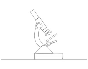 Continuous one line drawing of microscope. One line drawing illustration of microscope laboratory. Research and science, microbiology concept line art. Editable outline.