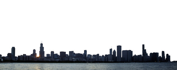 Chicago skyline silhouette with skyscrapers against a white background, concept of cityscape layout...