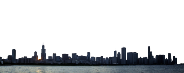 Chicago skyline silhouette with skyscrapers against a white background, concept of cityscape layout element