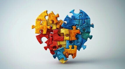 Heart shaped jigsaw puzzle on color background,Red heart puzzle with one missed piece,Puzzles in the shape of a heart,Incomplete jigsaw puzzle in a shape of a heart,copy space.