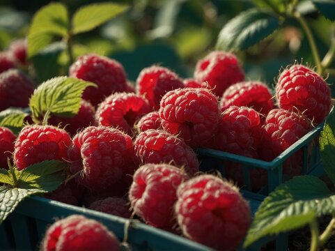 Growing raspberries for small ecofriendly organic farming business promoting healthy food options Concept Organic Farming, Raspberry Cultivation, Eco-Friendly Practices, Healthy Food Options.
