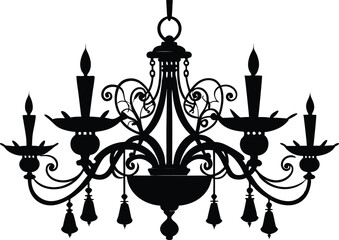 Chandelier silhouettes, candelabra with candlesticks and crystal lamp lights, vector icon