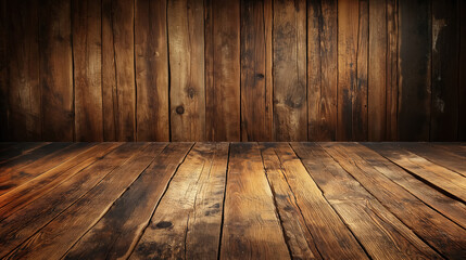 Rustic wooden floor and wall, showcasing natural wood grain and texture, creating a warm, earthy atmosphere, ideal for a cozy interior