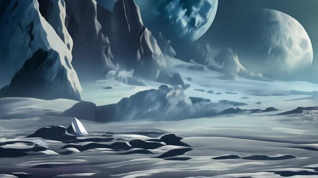 Colorful abstract illustration of planets in a vibrant outer space scene.