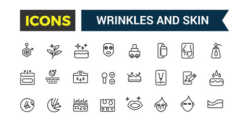 Wrinkles and Skin icons set. Outline icons pack. Editable vector line icon set and illustration for web and UI application.