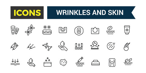 Wrinkles and Skin icons set. Outline icons pack. Editable vector line icon set and illustration for web and UI application.