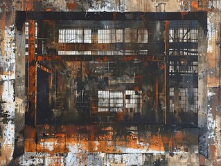 Industrial Rust Decay in Abandoned Building with Dark Palette and Orange Accents