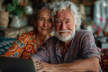 Senior Couple Using Laptop in Living Room
