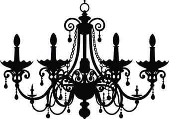 Chandelier silhouettes, candelabra with candlesticks and crystal lamp lights, vector icon