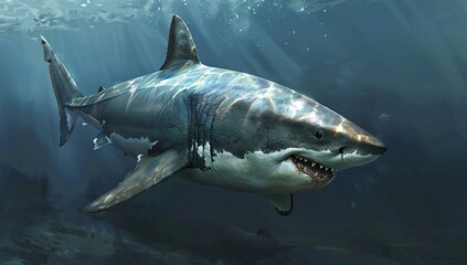 Naklejka premium Great White Shark Underwater